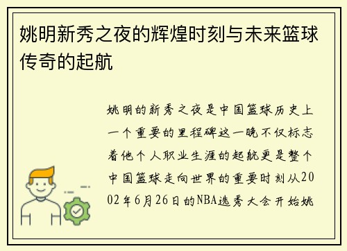 姚明新秀之夜的辉煌时刻与未来篮球传奇的起航
