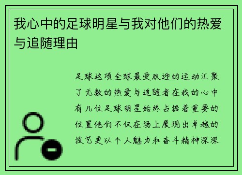 我心中的足球明星与我对他们的热爱与追随理由